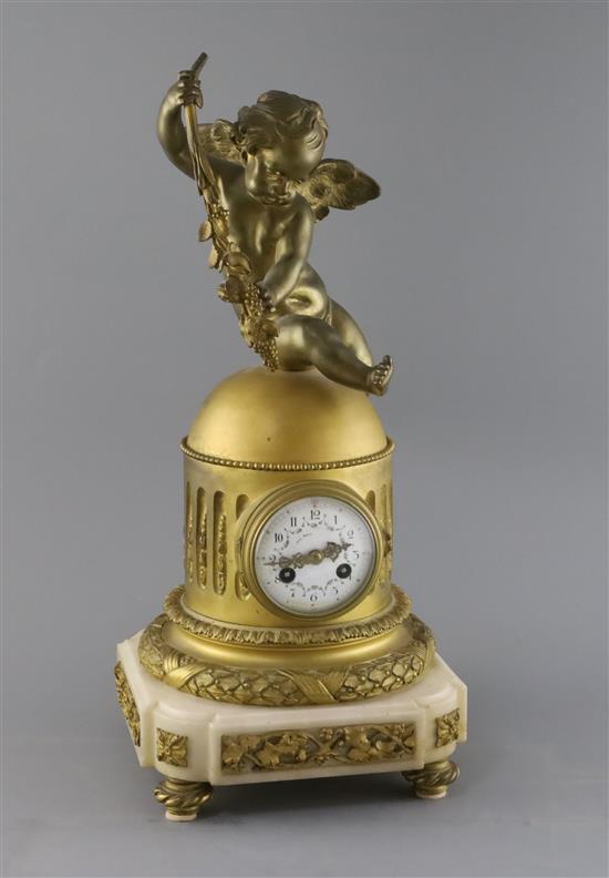 A late 19th century French ormolu mantel clock, H.17.5in.
